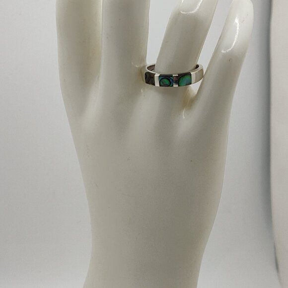 Vintage silver and abalone tile ring SZ 7 - Picture 4 of 9